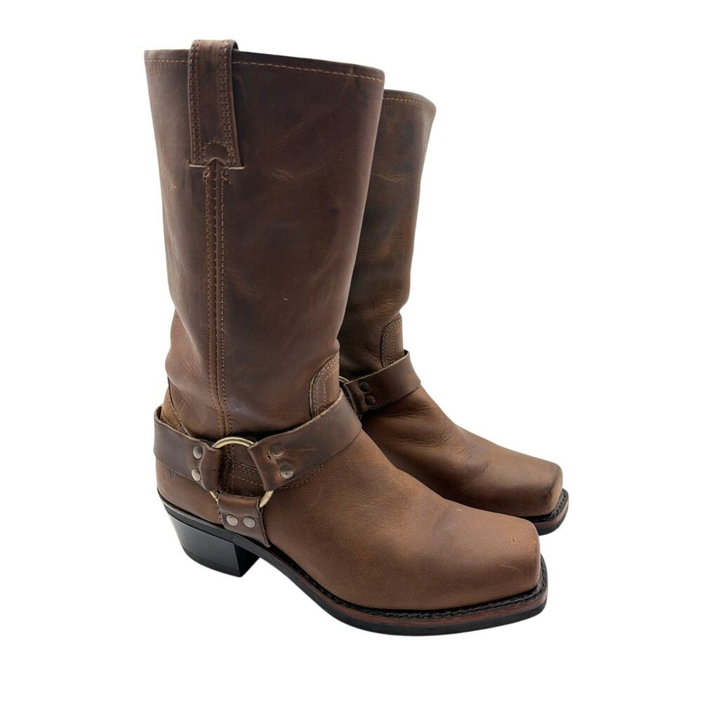 Frye 12r Harness Leather Moto Boots Womens 8 Brown Tan Made in USA Western Biker